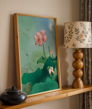 Fleurs de lotus sereines avec des libellules lors d'une journée tranquille