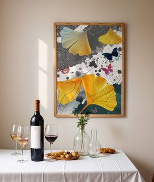 Artistic Composition with Yellow Leaves and Butterflies
