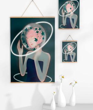 Portrait fantastique onirique avec une silhouette éthérée aux cheveux roses