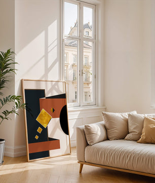 Abstract geometric art with gold accents and bold colors - Mi tienda