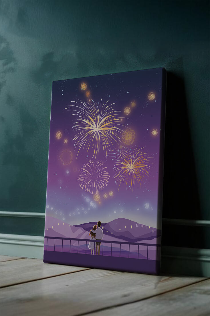 Romantic Couple Watching Fireworks on a Starry Night
