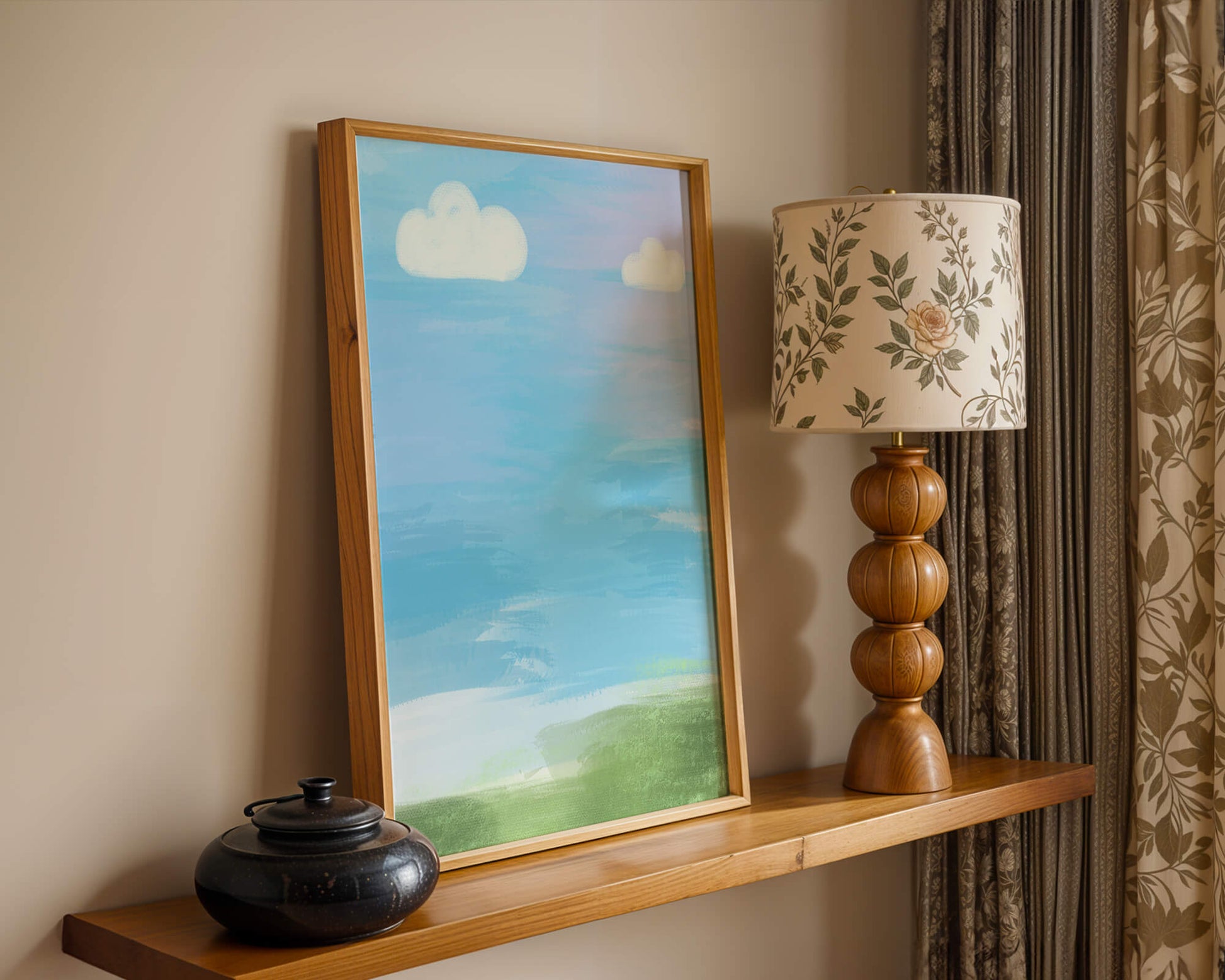 Blue Sky with Clouds and Green Field