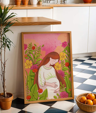 Pregnant Woman Amidst Vibrant Flowers