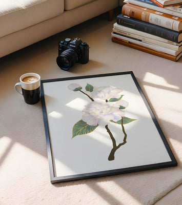 Delicate blooming flowers with lush leaves in elegant design