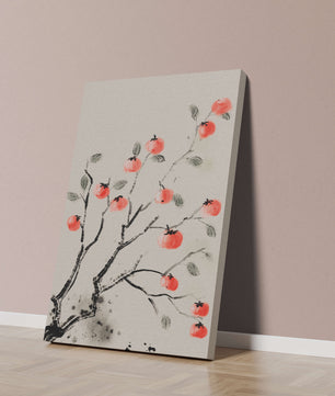 Elegant botanical illustration with vibrant red fruit on branches