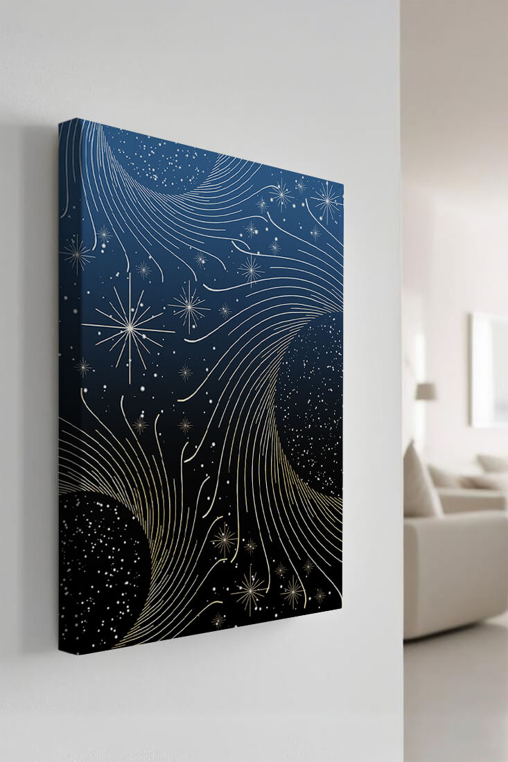 Elegant starry night with golden cosmic swirls