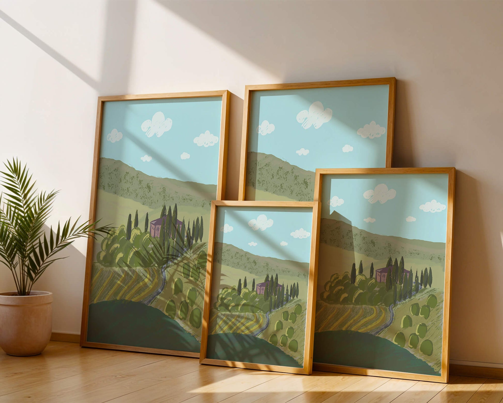 Charming Tuscan Countryside Landscape with Rolling Hills and Cypress Trees