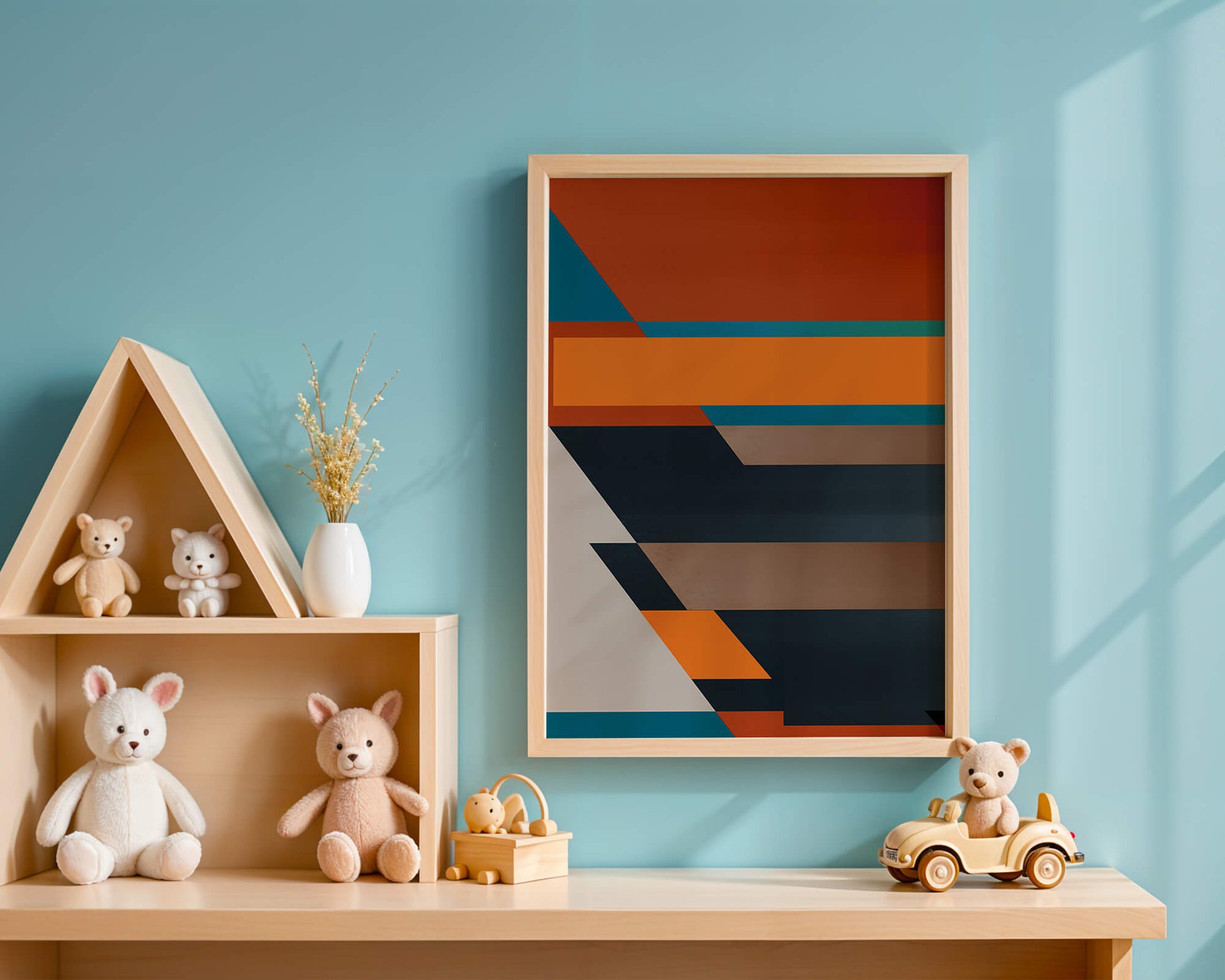 Arte abstracto geométrico con colores llamativos y formas dinámicas