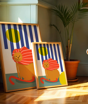 Colorful abstract lion illustration with vibrant stripes