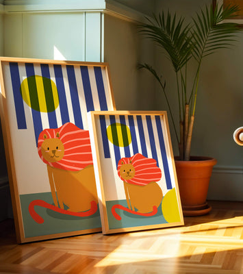 Colorful abstract lion illustration with vibrant stripes