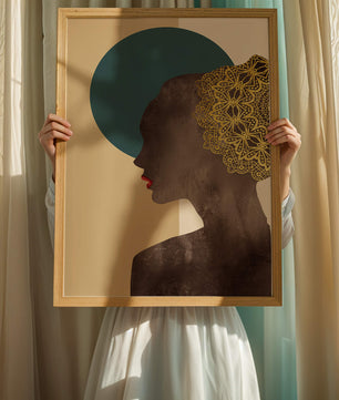 Elegant Silhouette with Gold Lace and Red Lips - Mi tienda