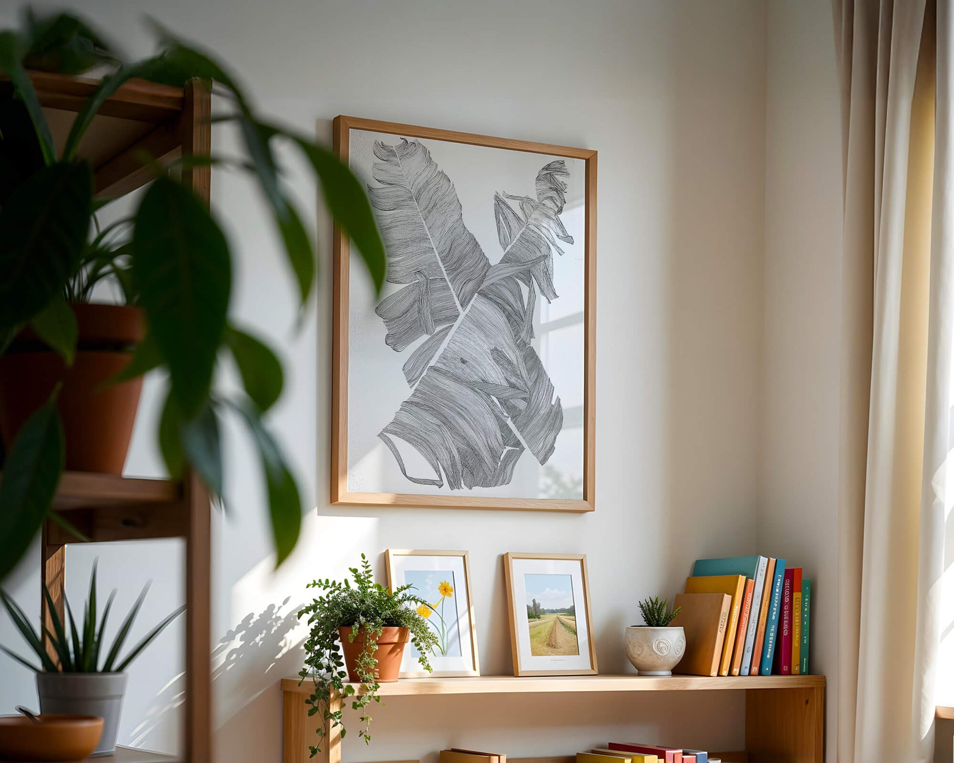 Monochrome Abstract Illustration of Overlapping Leaves