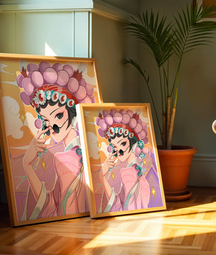 Personaje de anime elegante con atuendo tradicional y detalles dorados