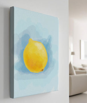 Obra de arte en acuarela de un limón sobre un fondo azul