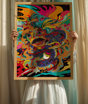 Arte abstracto de peces coloridos con elementos vibrantes