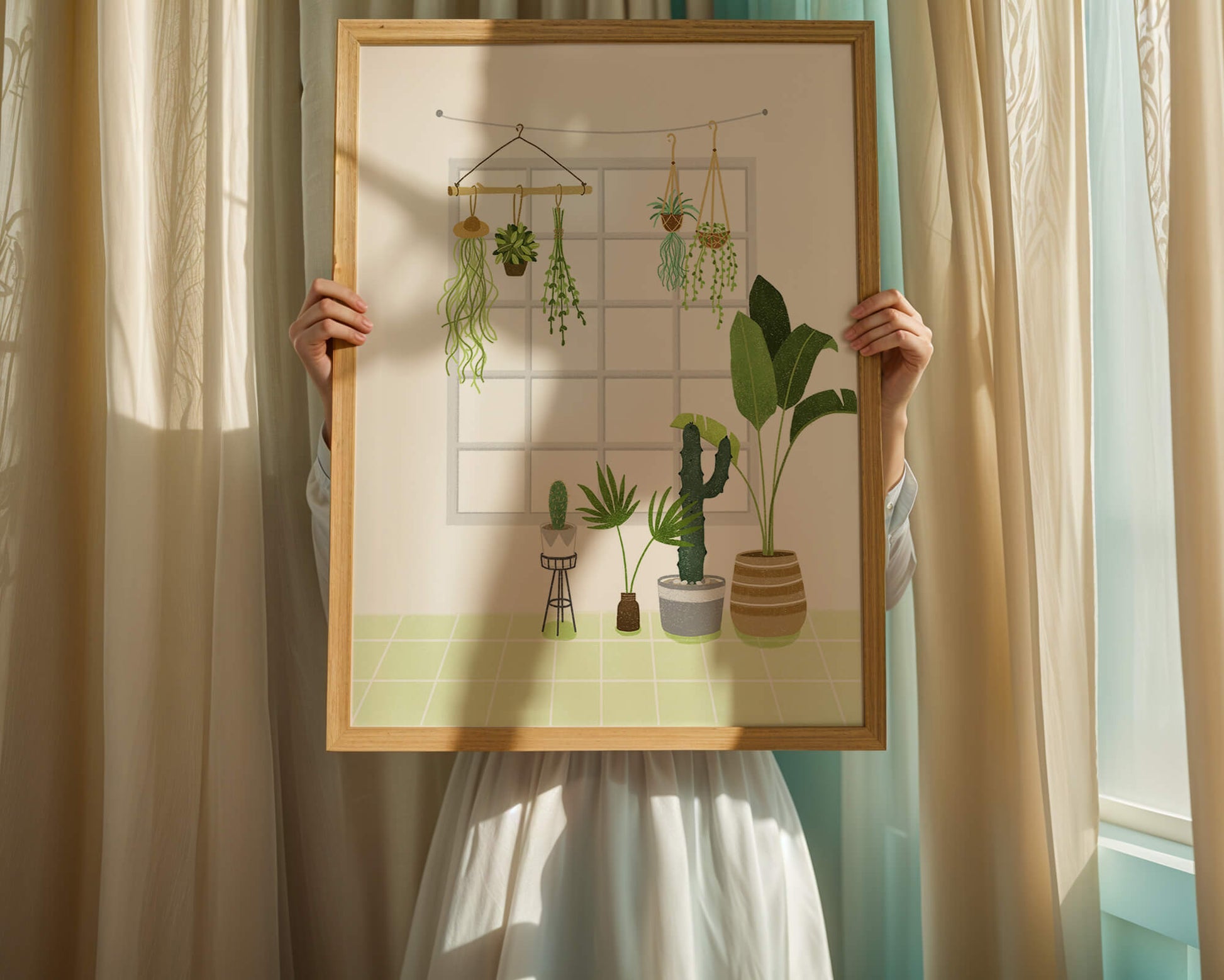 Decoración de interior con plantas colgantes y en macetas