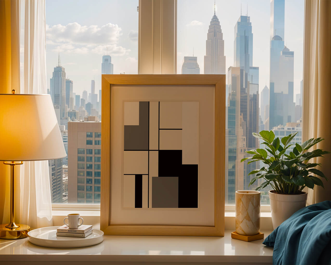 Abstract geometric design with muted shades and bold lines