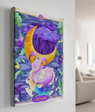 Colorful Capricorn zodiac illustration with fantasy elements