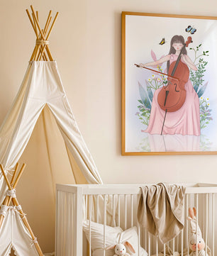Girl Playing Cello Surrounded by Nature with Butterflies - Mi tienda
