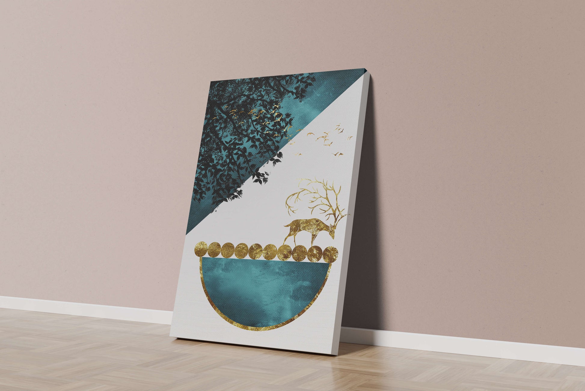 Abstract Deer with Golden Elements in a Mystical Forest Setting
