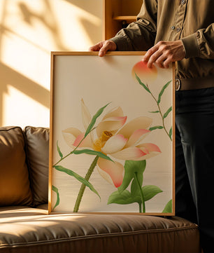 Serene Lotus Flower with Sun in Minimalist Natural Setting - Mi tienda