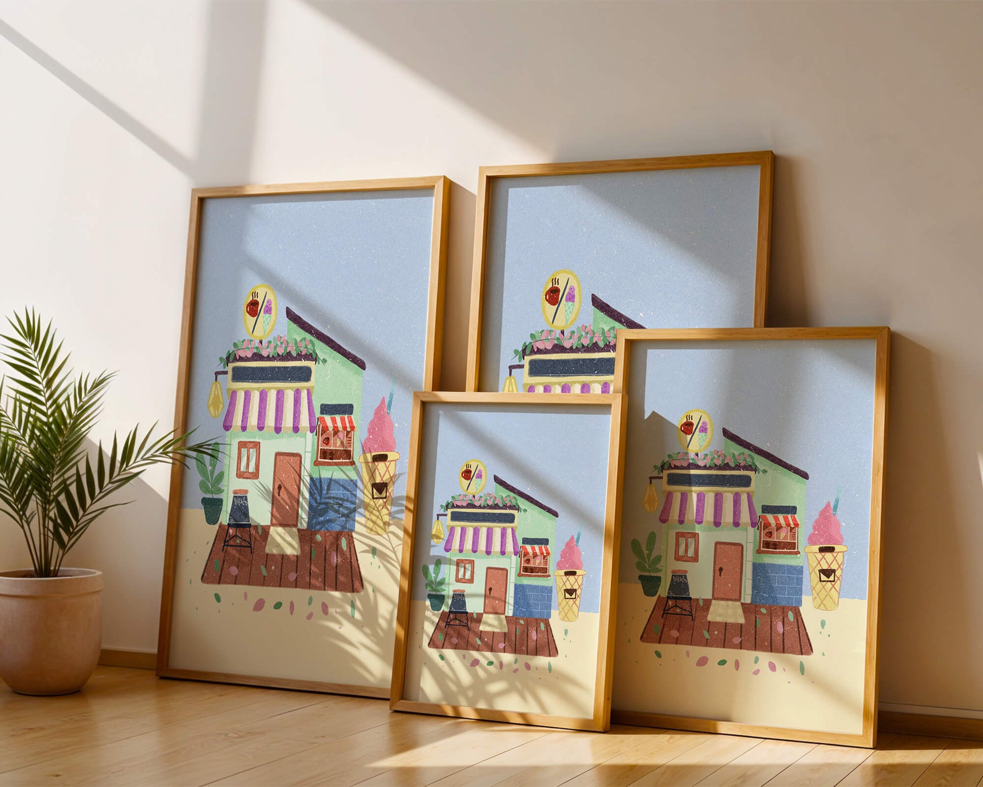 Ilustración encantadora de café con elementos de helado y café