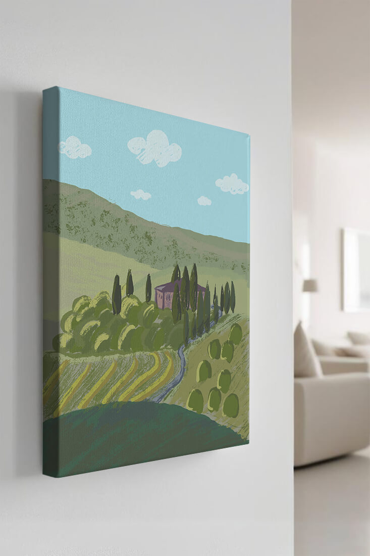 Charming Tuscan Countryside Landscape with Rolling Hills and Cypress Trees