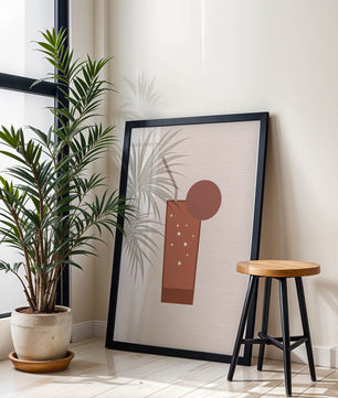 Minimalist Illustration of a Chocolate Drink with Straw and Window Background - Mi tienda