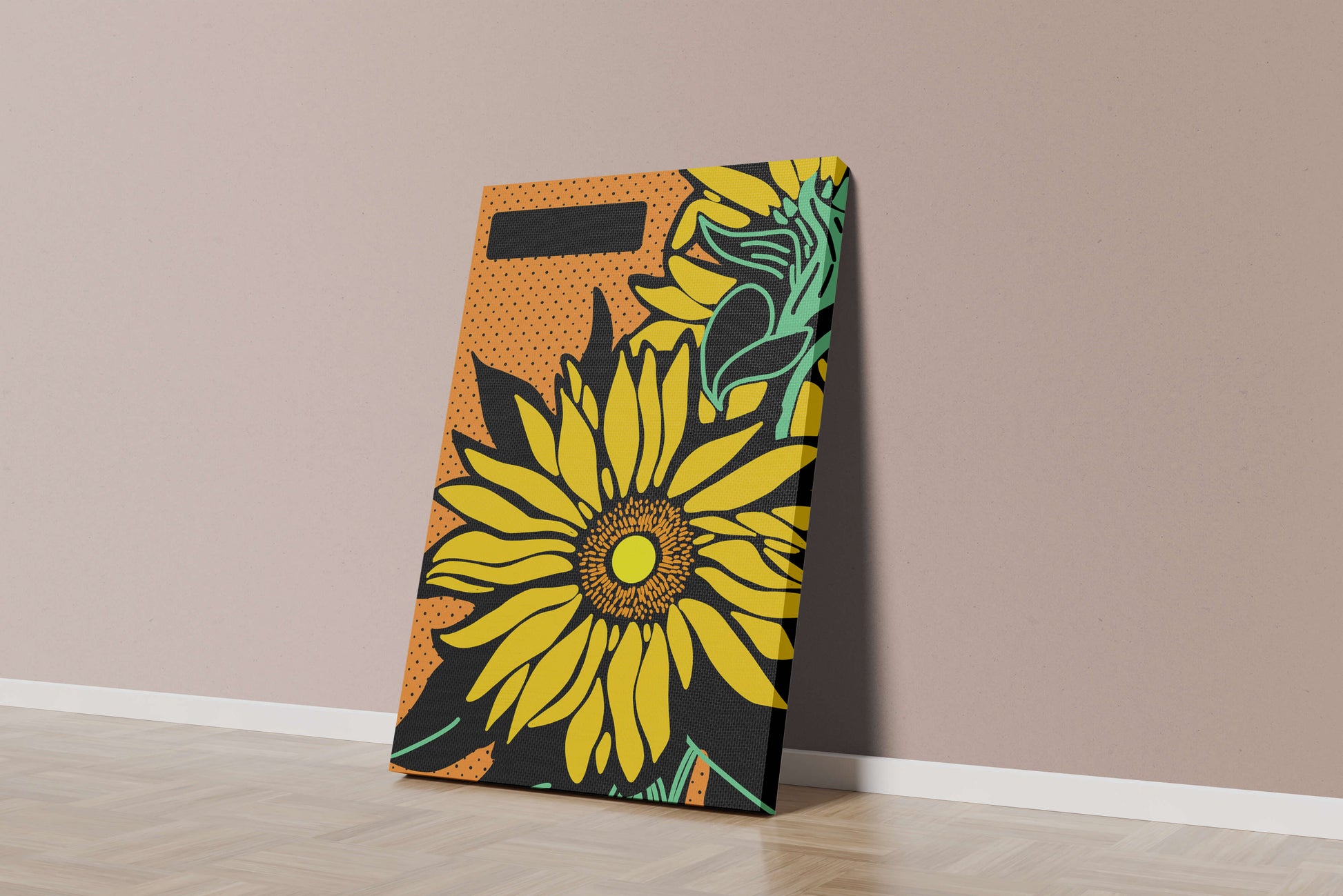 Colorful sunflower illustration with bold lines and dots