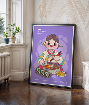 Charming illustration of Korean cuisine with a cheerful character