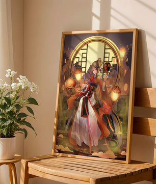 Elegant Asian-inspired fantasy artwork with lanterns