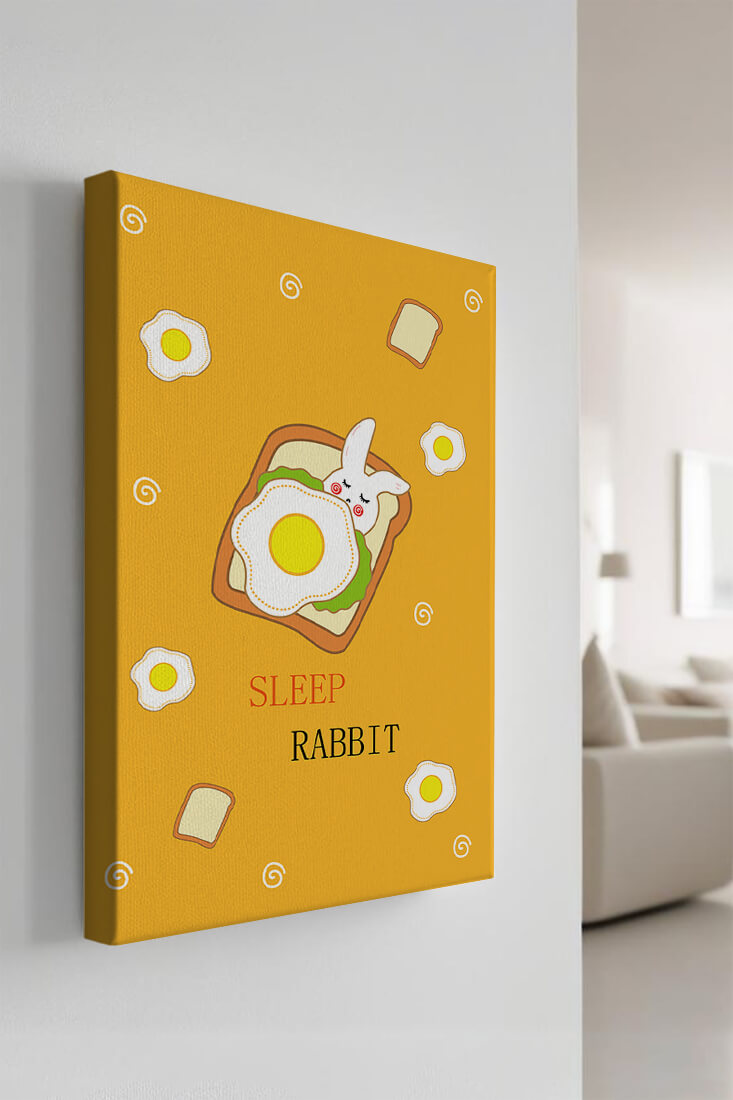 cute rabbit sleeping on toast with fried egg design