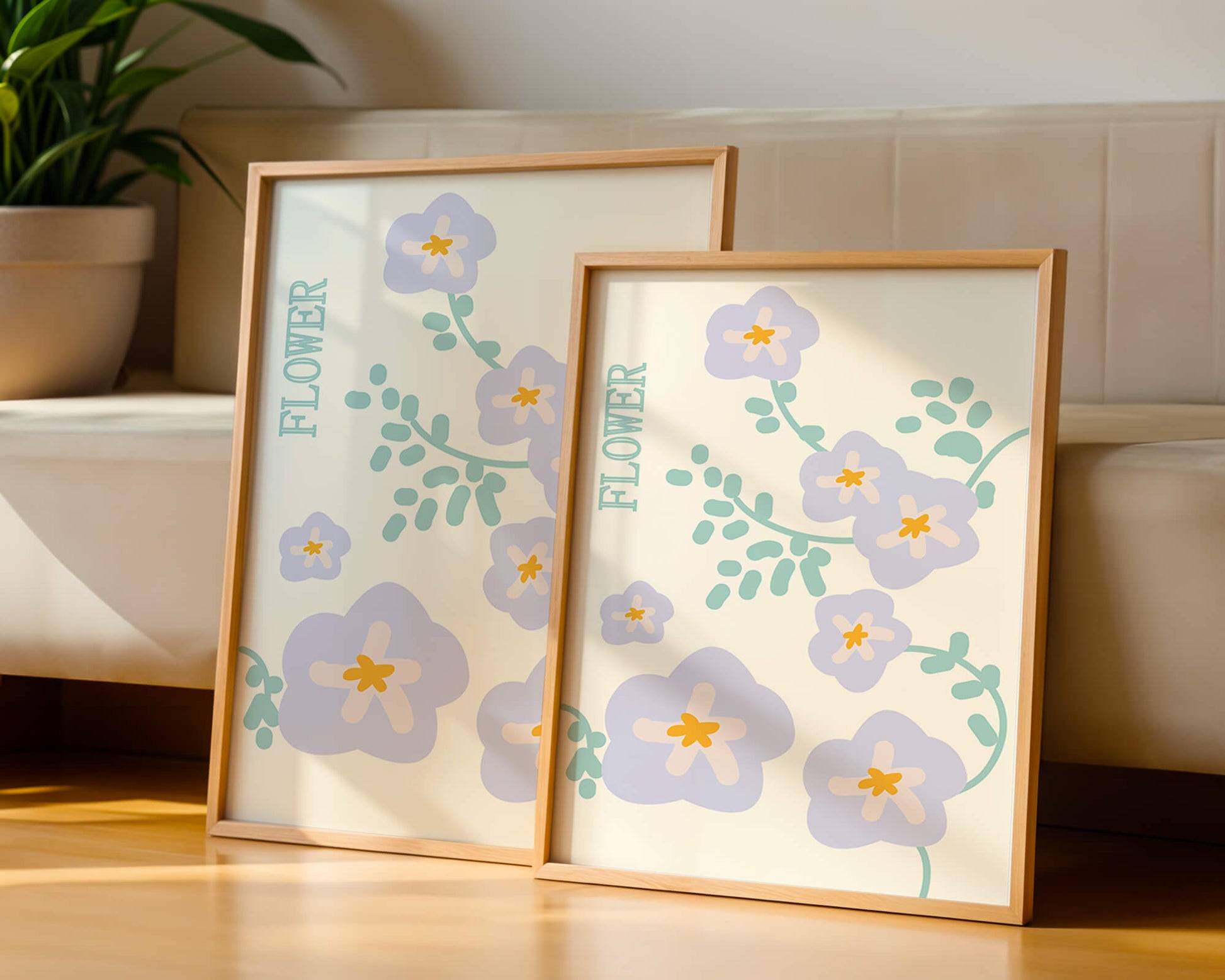 Floral design with pastel flowers and abstract leaves