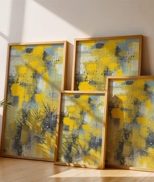 Abstract Yellow and Gray Geometric Art with Textured Patterns - Mi tienda