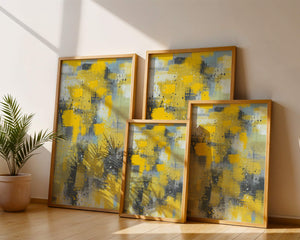 Abstract Yellow and Gray Geometric Art with Textured Patterns - Mi tienda