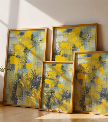 Abstract Yellow and Gray Geometric Art with Textured Patterns