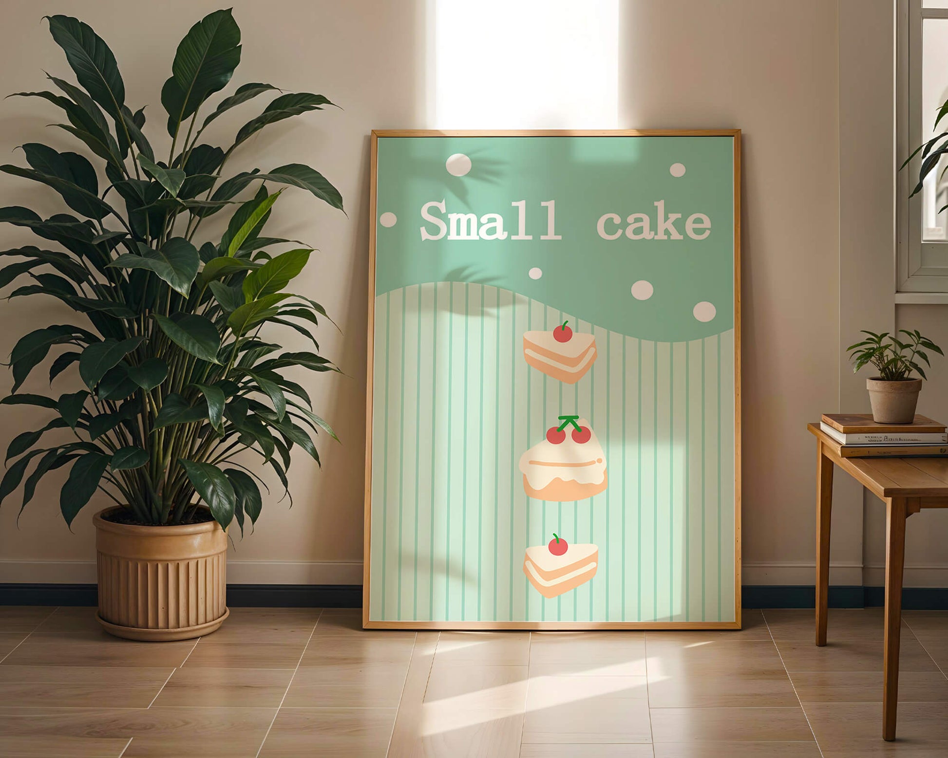 Charming illustration of small cakes with cherries