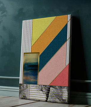 Abstract geometric art with textured colors and gold accents - Mi tienda