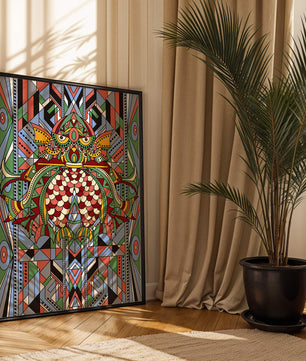 Colorful Geometric Pattern with Symmetrical Design and Abstract Motif