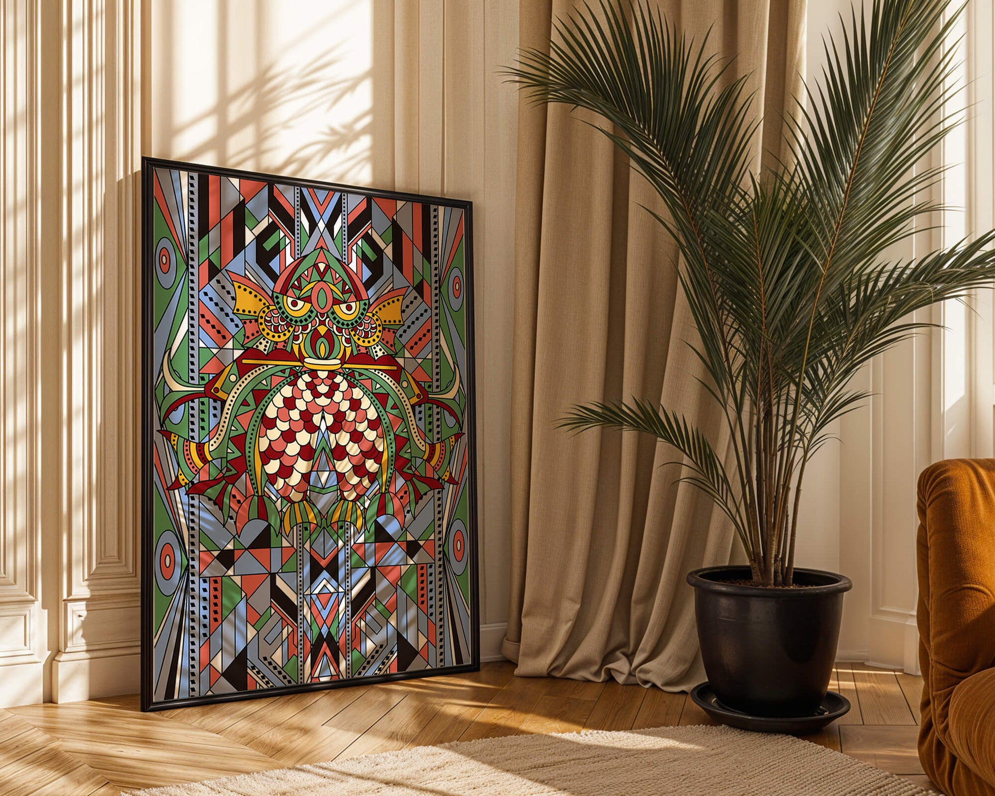 Colorful Geometric Pattern with Symmetrical Design and Abstract Motif
