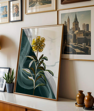 Elegant golden flower art with abstract background