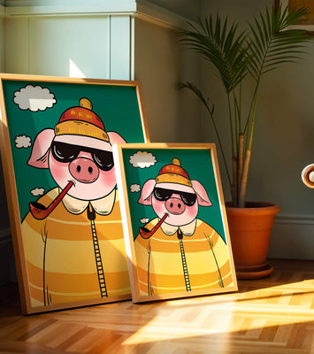 Stylish pig with sunglasses and pipe against a teal sky