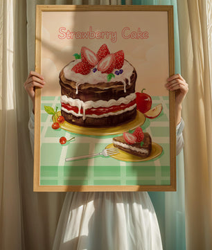 Delicioso pastel de chocolate y fresa con crema y frutas