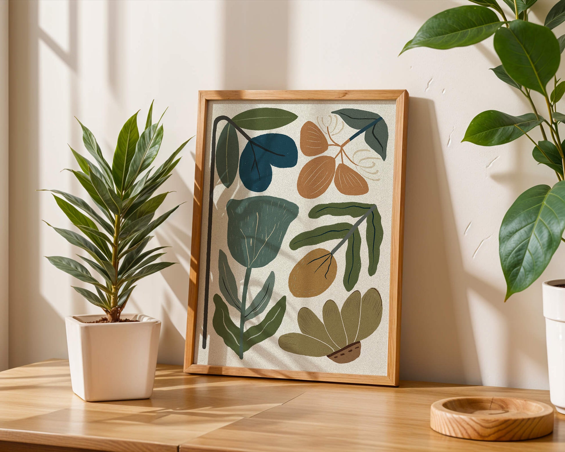 Botanical illustration with earthy and muted colors