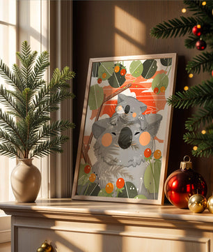 Koalas dans un cadre naturel vibrant aux tons orange et verts
