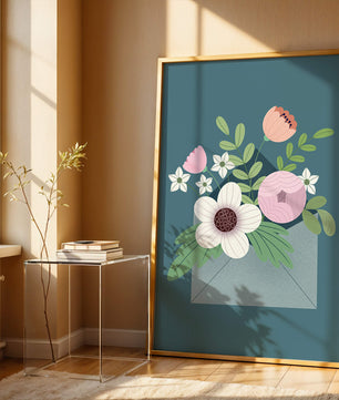 Floral bouquet in envelope with elegant botanical design