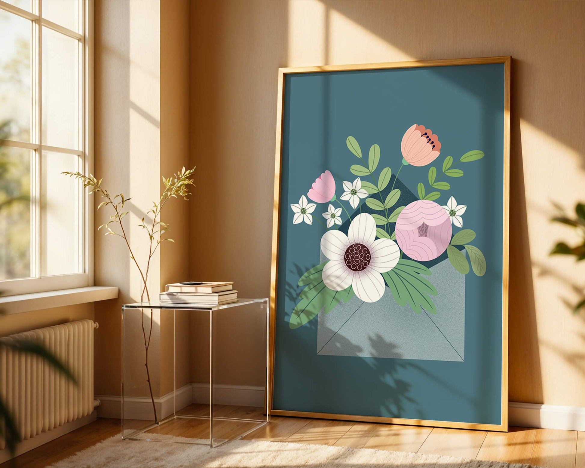 Floral bouquet in envelope with elegant botanical design