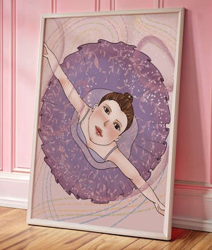 Graceful ballerina in a purple tutu with sparkling details