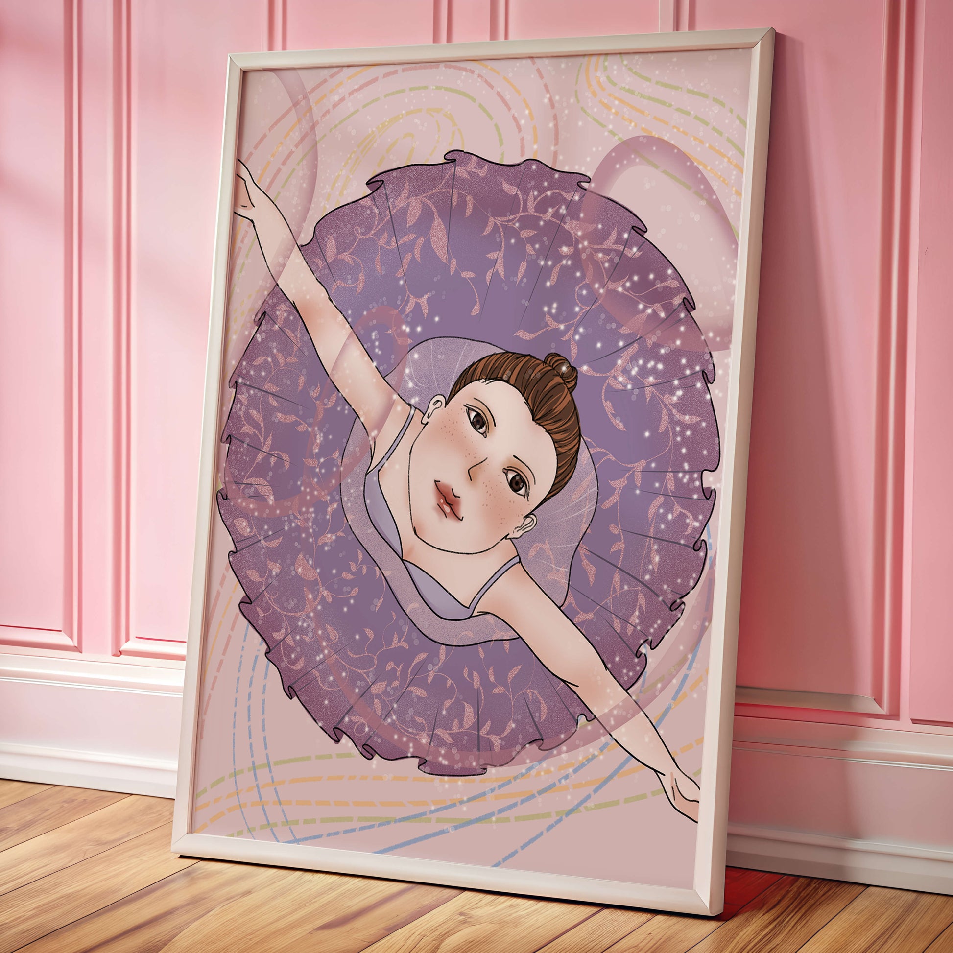 Graceful ballerina in a purple tutu with sparkling details