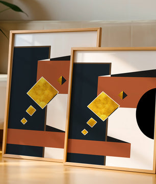 Abstract geometric art with gold accents and bold colors - Mi tienda